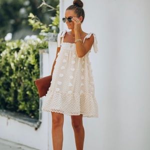 Vici Cream Mini Dress with Pom-Pom Texture